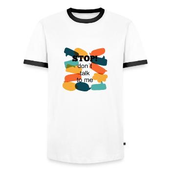stop! don t talk to me - Men's Ringer Shirt - white/black - Front - AI Model Female 172 light (172cm) & AI Model Male 178 dark (178cm)