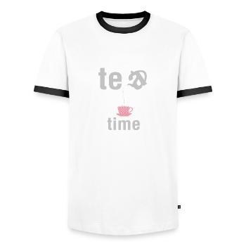 tea time - Männer Kontrast-T-Shirt - Weiß/Schwarz - Vorne - AI Model Female 172 light (172cm) & AI Model Male 178 dark (178cm)