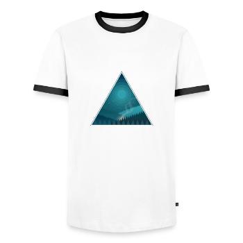 Triangle feu de camp la nuit sous une pleine lune dans la forêt - T-shirt contrasté Homme - blanc/noir - Devant - AI Model Female 172 light (172cm) & AI Model Male 178 dark (178cm)