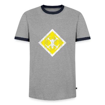 signe frais de drones sous forme Karo sur un fond jaune - T-shirt contrasté Homme - gris/marine  - Devant - AI Model Female 172 light (172cm) & AI Model Male 178 light (178cm)