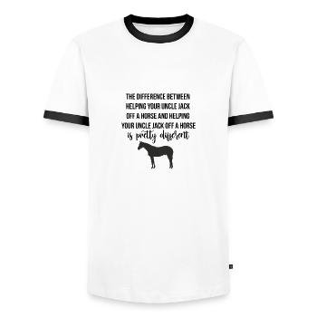 Branler un cheval - T-shirt contrasté Homme - blanc/noir - Devant - AI Model Female 172 light (172cm) & AI Model Male 178 dark (178cm)