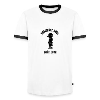 Roadmanz Rool - Innit Blud - Black - Men's Ringer Shirt - white/black - Front - AI Model Female 172 light (172cm) & AI Model Male 178 dark (178cm)