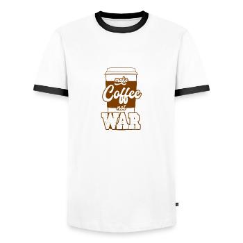 Faire du café au lieu de la guerre - T-shirt contrasté Homme - blanc/noir - Devant - AI Model Female 172 light (172cm) & AI Model Male 178 dark (178cm)