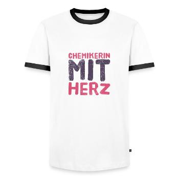 Chimiste avec coeur - la chimie est un grand cadeau - T-shirt contrasté Homme - blanc/noir - Devant - AI Model Female 172 light (172cm) & AI Model Male 178 dark (178cm)