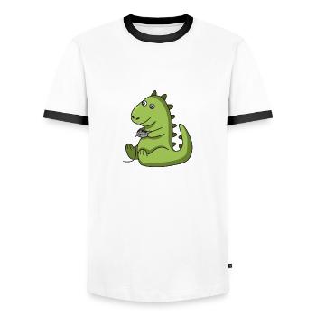 Gamer dinosaure cadeau idée dino trex jeu - T-shirt contrasté Homme - blanc/noir - Devant - AI Model Female 172 light (172cm) & AI Model Male 178 dark (178cm)