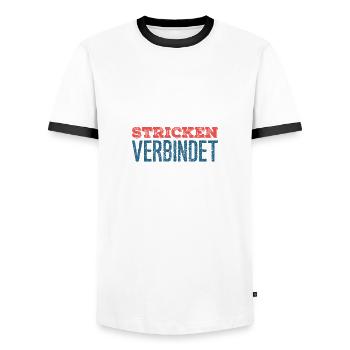 Stricken verbindet - Geschenkfür Stricker - Männer Kontrast-T-Shirt - Weiß/Schwarz - Vorne - AI Model Female 172 light (172cm) & AI Model Male 178 dark (178cm)