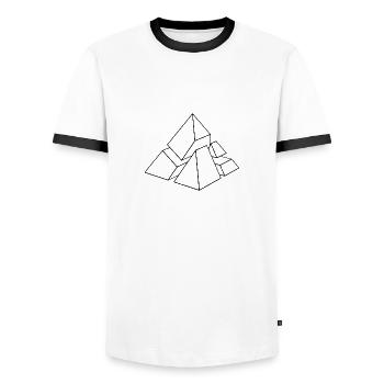 JOSZ DESIGN Pyramid 4 - Männer Kontrast-T-Shirt - Weiß/Schwarz - Vorne - AI Model Female 172 light (172cm) & AI Model Male 178 dark (178cm)