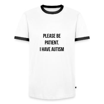 I have autism - Men's Ringer Shirt - white/black - Front - AI Model Female 172 light (172cm) & AI Model Male 178 dark (178cm)