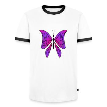 Papillon rose et pourpre - T-shirt contrasté Homme - blanc/noir - Devant - AI Model Female 172 light (172cm) & AI Model Male 178 dark (178cm)