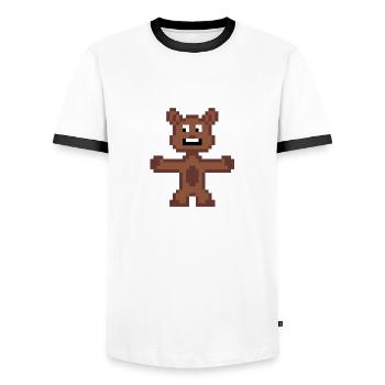 Bear (Pixelart) - Men's Ringer Shirt - white/black - Front - AI Model Female 172 light (172cm) & AI Model Male 178 dark (178cm)