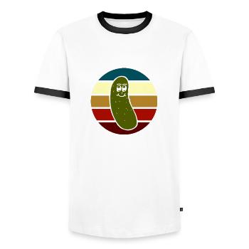 Vintage Colored Pickle # 2 - Men's Ringer Shirt - white/black - Front - AI Model Female 172 light (172cm) & AI Model Male 178 dark (178cm)
