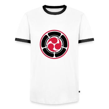 Mitsu Tomoe Japan Lotus symbol art martiaux Karate - T-shirt contrasté Homme - blanc/noir - Devant - AI Model Female 172 light (172cm) & AI Model Male 178 dark (178cm)
