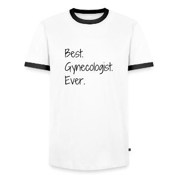Gynecologist Gynécologue Gynäkologe Médecine - Men's Ringer Shirt - white/black - Front - AI Model Female 172 light (172cm) & AI Model Male 178 dark (178cm)