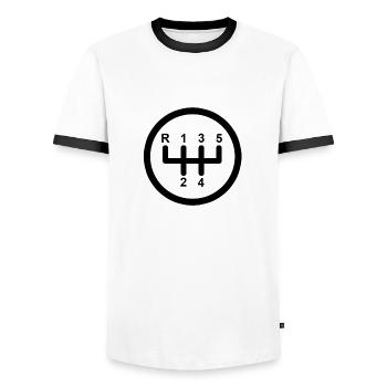 Changement de vitesse 5 vitesses - T-shirt contrasté Homme - blanc/noir - Devant - AI Model Female 172 light (172cm) & AI Model Male 178 dark (178cm)