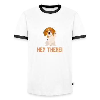 Salut le chien - T-shirt contrasté Homme - blanc/noir - Devant - AI Model Female 172 light (172cm) & AI Model Male 178 dark (178cm)