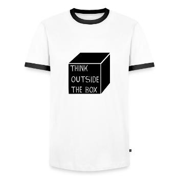 THINK OUTSIDE THE BOX - Männer Kontrast-T-Shirt - Weiß/Schwarz - Vorne - AI Model Female 172 light (172cm) & AI Model Male 178 dark (178cm)