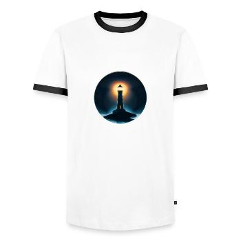 Leuchtturm leuchtet in der Nacht - Männer Kontrast-T-Shirt - Weiß/Schwarz - Vorne - AI Model Female 172 light (172cm) & AI Model Male 178 dark (178cm)