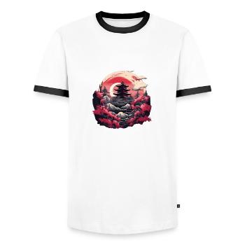 Japanese landscape - Men's Ringer Shirt - white/black - Front - AI Model Female 172 light (172cm) & AI Model Male 178 dark (178cm)