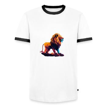 Royal Lion - T-shirt contrasté Homme - blanc/noir - Devant - AI Model Female 172 light (172cm) & AI Model Male 178 dark (178cm)