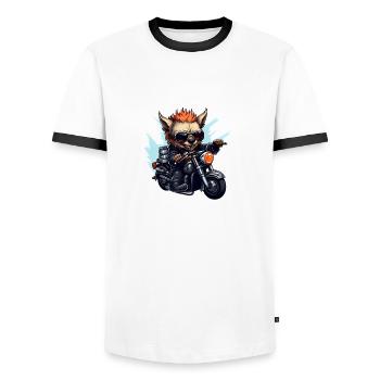 Biker hyena on her motorcycle - Men's Ringer Shirt - white/black - Front - AI Model Female 172 light (172cm) & AI Model Male 178 dark (178cm)