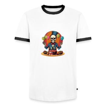 Skeleton fête son anniversaire ! - T-shirt contrasté Homme - blanc/noir - Devant - AI Model Female 172 light (172cm) & AI Model Male 178 dark (178cm)