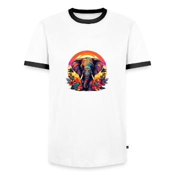 Beautiful colored elephant - Men's Ringer Shirt - white/black - Front - AI Model Female 172 light (172cm) & AI Model Male 178 dark (178cm)