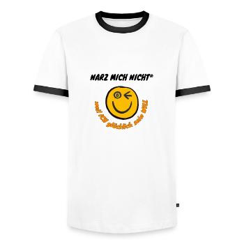 Narz mich nicht Logo - Glücklich schwarz - Männer Kontrast-T-Shirt - Weiß/Schwarz - Vorne - AI Model Female 172 light (172cm) & AI Model Male 178 dark (178cm)