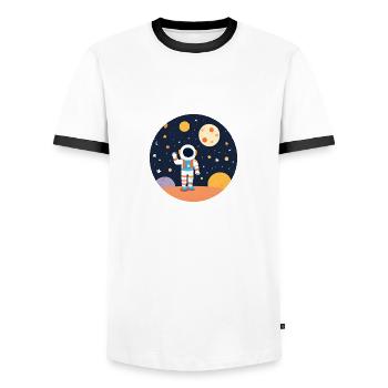 Greetings from space - Men's Ringer Shirt - white/black - Front - AI Model Female 172 light (172cm) & AI Model Male 178 dark (178cm)