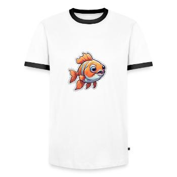 Neugieriger Oranger Goldfisch - Männer Kontrast-T-Shirt - Weiß/Schwarz - Vorne - AI Model Female 172 light (172cm) & AI Model Male 178 dark (178cm)
