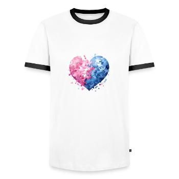 Harmonie-Herz Puzzle - Männer Kontrast-T-Shirt - Weiß/Schwarz - Vorne - AI Model Female 172 light (172cm) & AI Model Male 178 dark (178cm)