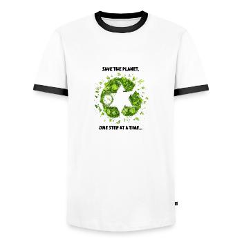 Save the Planet: One Step at a Time - Männer Kontrast-T-Shirt - Weiß/Schwarz - Vorne - AI Model Female 172 light (172cm) & AI Model Male 178 dark (178cm)