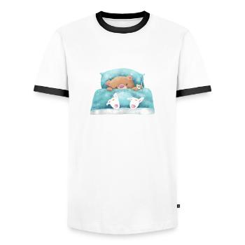 Teddy Bear is sleeping - Men's Ringer Shirt - white/black - Front - AI Model Female 172 light (172cm) & AI Model Male 178 dark (178cm)