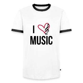 I Love Music - Männer Kontrast-T-Shirt - Weiß/Schwarz - Vorne - AI Model Female 172 light (172cm) & AI Model Male 178 dark (178cm)