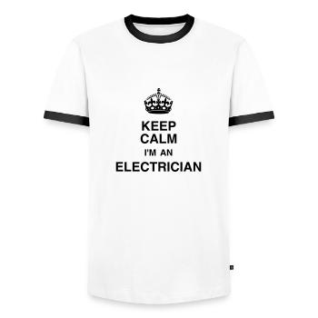 Electrician / Electricien / Elektriker / Electric - Men's Ringer Shirt - white/black - Front - AI Model Female 172 light (172cm) & AI Model Male 178 dark (178cm)