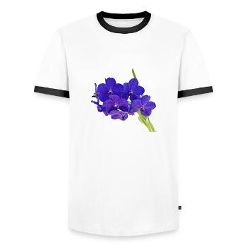 flowers lilies tulips orchids sunflower dahlia ger - Men's Ringer Shirt - white/black - Front - AI Model Female 172 light (172cm) & AI Model Male 178 dark (178cm)