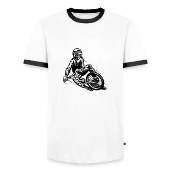 BMX / Mountain Biker 03_schwarz - Männer Kontrast-T-Shirt - Weiß/Schwarz - Vorne - AI Model Female 172 light (172cm) & AI Model Male 178 dark (178cm)