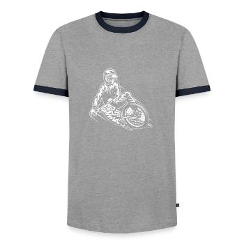 BMX / Mountain Biker 03_weiß - Männer Kontrast-T-Shirt - Grau/Navy  - Vorne - AI Model Female 172 light (172cm) & AI Model Male 178 light (178cm)