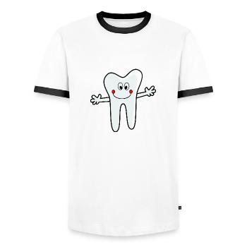 Dental office logo tooth - Men's Ringer Shirt - white/black - Front - AI Model Female 172 light (172cm) & AI Model Male 178 dark (178cm)