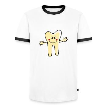 Dental office logo tooth - Men's Ringer Shirt - white/black - Front - AI Model Female 172 light (172cm) & AI Model Male 178 dark (178cm)