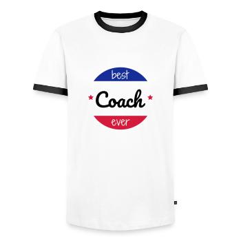 Coach Coaching Trainer Sport Entraineur Team - Men's Ringer Shirt - white/black - Front - AI Model Female 172 light (172cm) & AI Model Male 178 dark (178cm)
