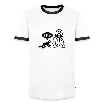 Verheiratet - help - Line - Männer Kontrast-T-Shirt - Weiß/Schwarz - Vorne - AI Model Female 172 light (172cm) & AI Model Male 178 dark (178cm)
