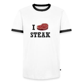 I Love Steak - Men's Ringer Shirt - white/black - Front - AI Model Female 172 light (172cm) & AI Model Male 178 dark (178cm)