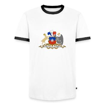 National coat of arms of Chile - Men's Ringer Shirt - white/black - Front - AI Model Female 172 light (172cm) & AI Model Male 178 dark (178cm)