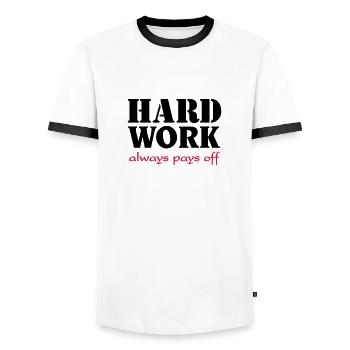 Hard work always pays off - Men's Ringer Shirt - white/black - Front - AI Model Female 172 light (172cm) & AI Model Male 178 dark (178cm)