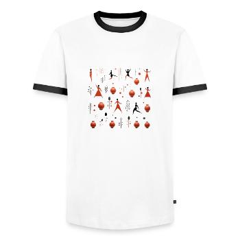 Root Yoga - Men's Ringer Shirt - white/black - Front - AI Model Female 172 light (172cm) & AI Model Male 178 dark (178cm)