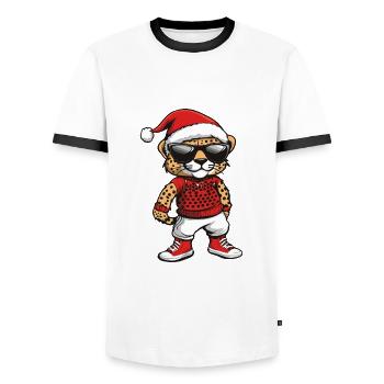 Noël guépard Noël - T-shirt contrasté Homme - blanc/noir - Devant - AI Model Female 172 light (172cm) & AI Model Male 178 dark (178cm)