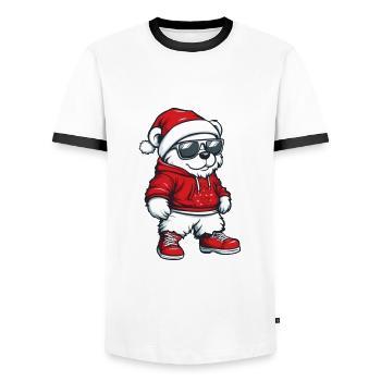 Polar Bear Christmas Ugly Christmas Polar Bear - Men's Ringer Shirt - white/black - Front - AI Model Female 172 light (172cm) & AI Model Male 178 dark (178cm)