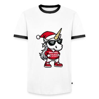 Unicorn Christmas Ugly Christmas - Men's Ringer Shirt - white/black - Front - AI Model Female 172 light (172cm) & AI Model Male 178 dark (178cm)