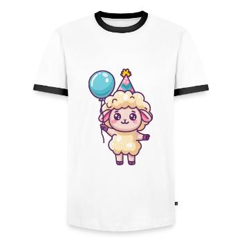 Mouton Anniversaire Bébé - T-shirt contrasté Homme - blanc/noir - Devant - AI Model Female 172 light (172cm) & AI Model Male 178 dark (178cm)