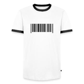 Barcode made in France - Men's Ringer Shirt - white/black - Front - AI Model Female 172 light (172cm) & AI Model Male 178 dark (178cm)